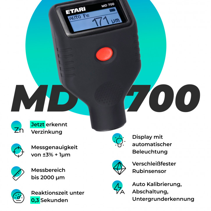 MD 700 Профессиональный толщиномер, измеритель толщины лака, прибор для измерения толщины покрытия