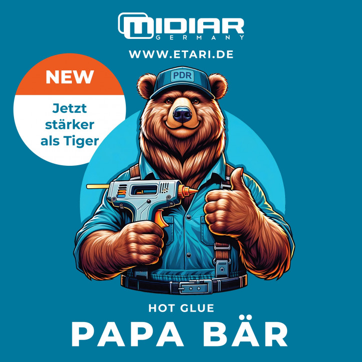 Cola quente "PAPA BÄR", o melhor e mais forte adesivo termofusível da nossa gama, suave na pintura, especialmente para reparos de danos causados ​​por granizo, PDR 1 KG